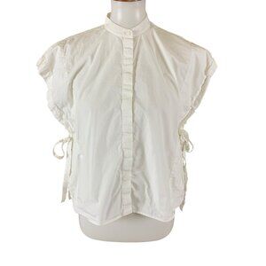Club Monaco Ruffle Sleeve Tie Waist Top White Cotton Minimalist Resort Preppy S